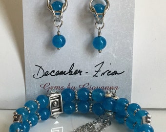 December Zircon Birthstone Bracelet, Gemstone Bracelet and Earring Set, Zircon Gemstone, Gift Set