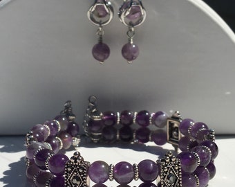 February Amethyst Birthstone Bracelet, Gemstone Bracelet and Earring Set, Amethyst Gemstone, Gift Set