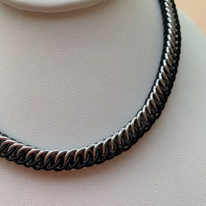 Half Persian Chainmaille Necklace and Free Earrings, available in Silver/Black, Silver/Red,Silver/Blue, Silver/Violet,Adjustable 20-24”