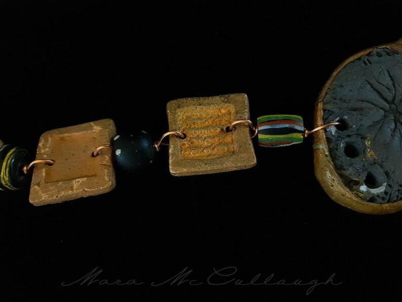 Trade beads for a biker- OOAK copper hand crafted links stoneware and copper ooak focal unisex old African trade beads bike chain links