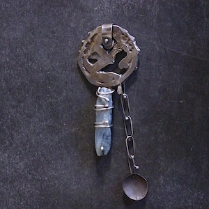 Monolith- Solid sterling and labradorite focal, pendant, unisex, brutalist, large, one of a kind