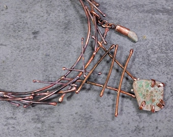 Turbulent Sea, Statement one of a kind solid copper, fire patina, sea sediment, bold necklace