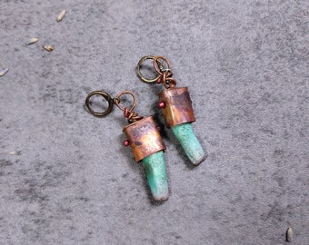 Growth. OOAK solid copper and stoneware brutalist earrings