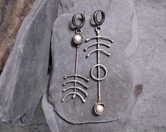 Signs- Solid Sterling, natural pearls, Talismanic earrings, OOAK