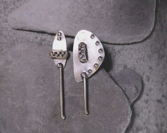 Almost. Sterling Modernist Asymmetrical Brutalist Post earrings. OOAK