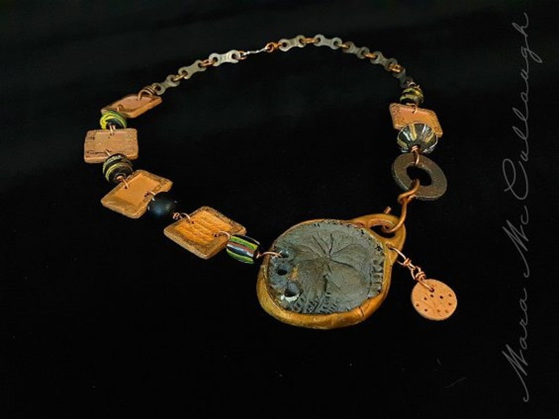 Trade beads for a biker- OOAK copper hand crafted links stoneware and copper ooak focal unisex old African trade beads bike chain links