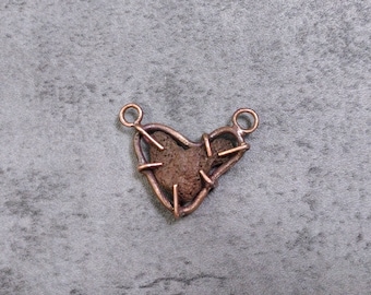 Cuore di fuoco. OOAK heart shaped natural volcanic lava and copper pendant, jewelry supply