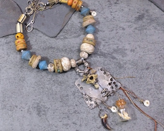 Force- Sterling, bone, claw, old glass beads, bone beads, ethnic in Sterling, tribal, wild, Mad max, Talisman, OOAK