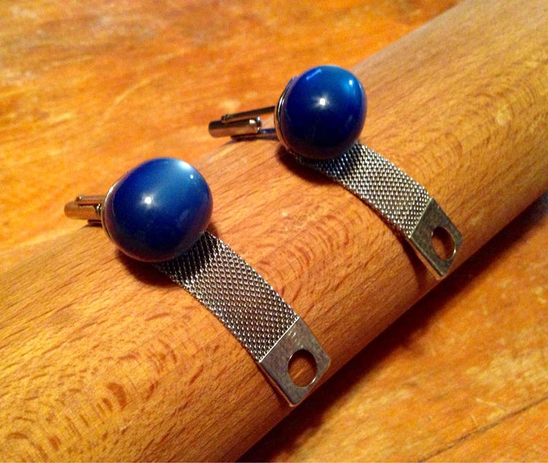 Vintage Blue Moonstone Mesh Cufflinks