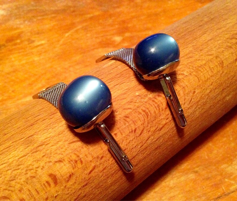 Vintage Blue Moonstone Mesh Cufflinks