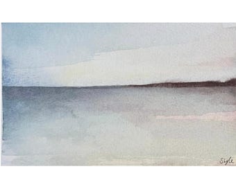 Dawn Skies - Original Minimal Abstract Watercolour Seascape - Welsh Coastal Art