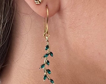 Emerald Green Leaf Earrings, Emerald Green Branch Earrings, May Birthday Gift, Drop Earrings