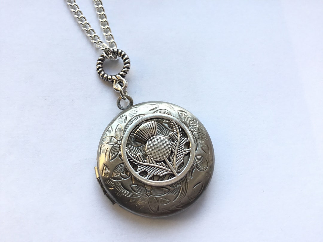 Thistle Locket, Scottish Thistle Locket, Thistle Necklace , Silver
