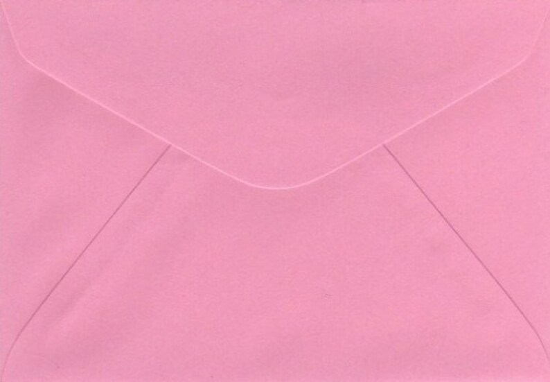 May include: A plain pink envelope with a white flap.