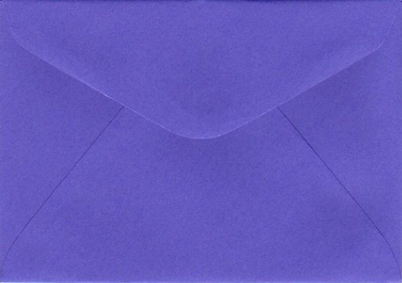 May include: A purple envelope with a standard flap.