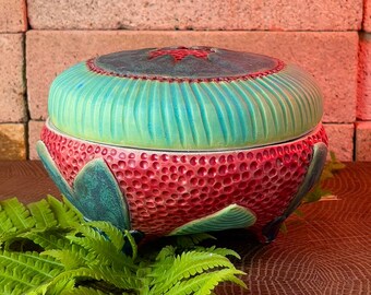 Earthenware Jar | Carved Texture with Fun Colorful Slips and Glazes