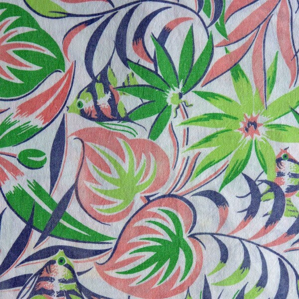 1930s Vintage Feedsack Fabric Authentic 30s Tropical Angel Fish Print Flour Sack Cotton Quilt Fabric Vintage Quilting Fabric 27.5 X 32