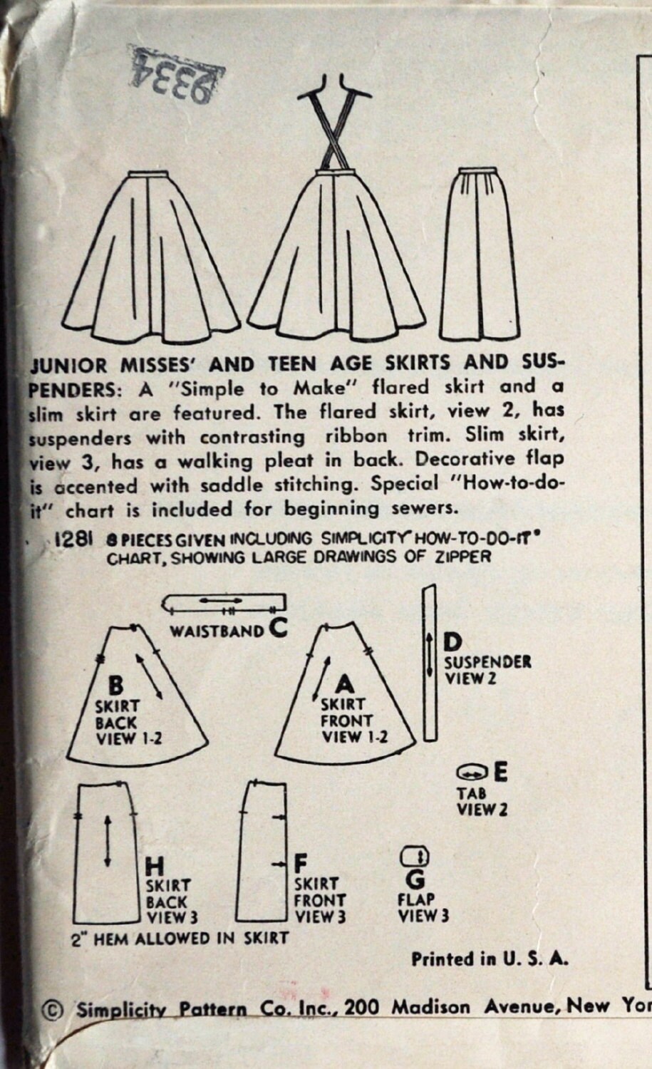 Vintage 50s Womens Skirt Pattern Full Skirt High Waist | Etsy