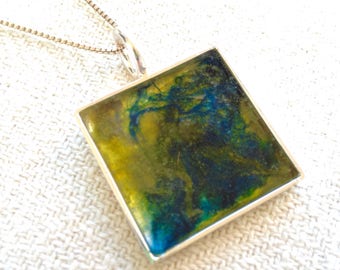 One-of-a-kind, handmade pendant, unique felted design, resin covering