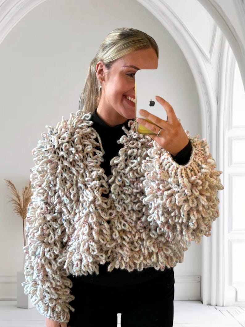 On Trend Loopy Shaggy Stitch Bomber Jacket Chunky Yarn or Wool PDF ...