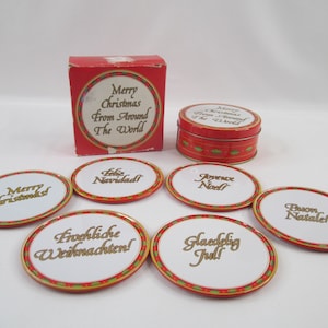 Merry Christmas From Around the World Coasters Vintage Collectibles Six Languages
