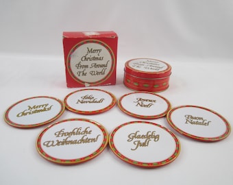 Merry Christmas From Around the World Coasters Vintage Collectibles Six Languages