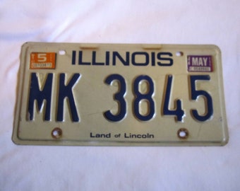 Old Illinois License Plate Tag White Blue MK3845 Auto Garage Cool Stuff for Guys