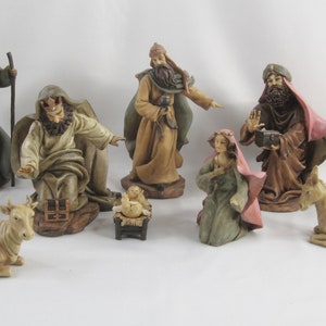 Nativity Set Large Antique Manger Christmas 10 Piece Antique