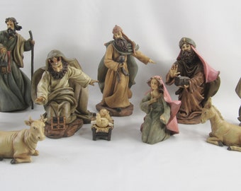 Nativity Set Large Antique Manger Christmas 10 Piece Antique