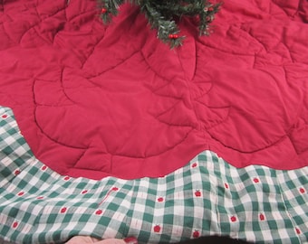 Vintage Tree Skirt 1980's Red Apples Green White Decor Country Farmhouse