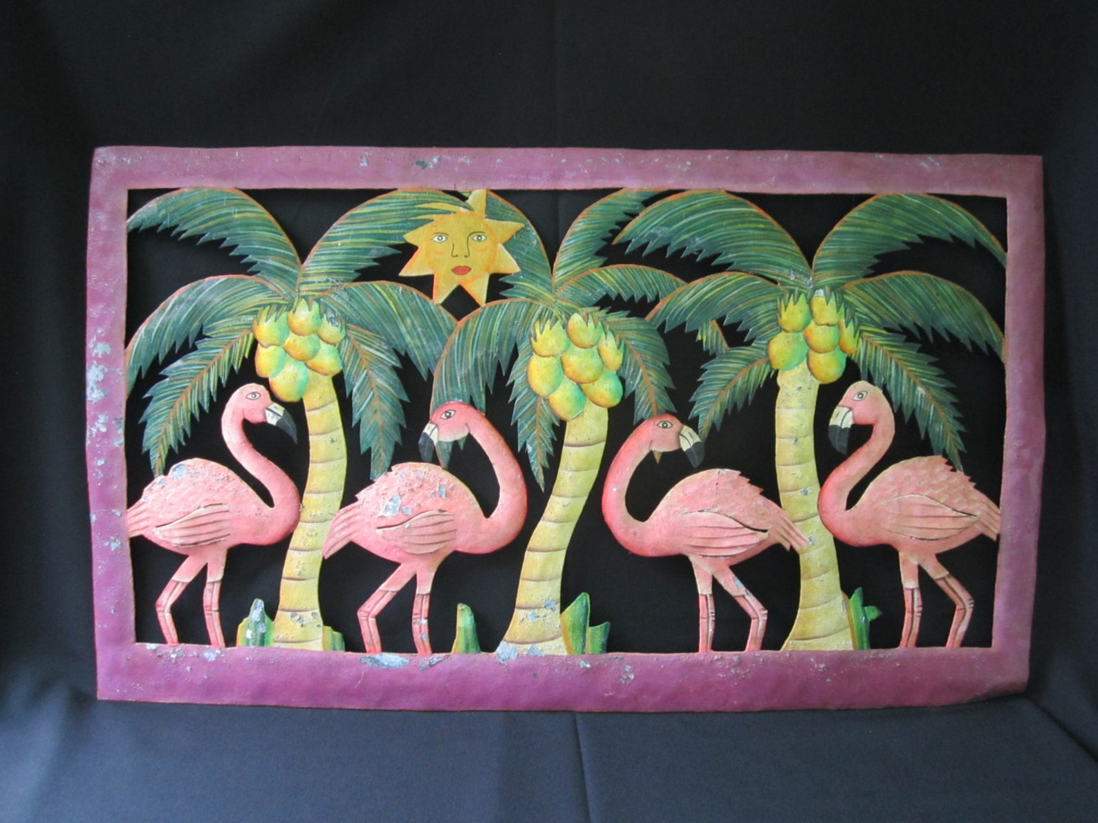 Metal Flamingo Wall Decor Chippy Metal Wall Art Tropical | Etsy