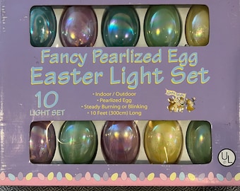 Easter Light Set Pearlized Eggs String Indoor Outdoor Decor Pastel Colors