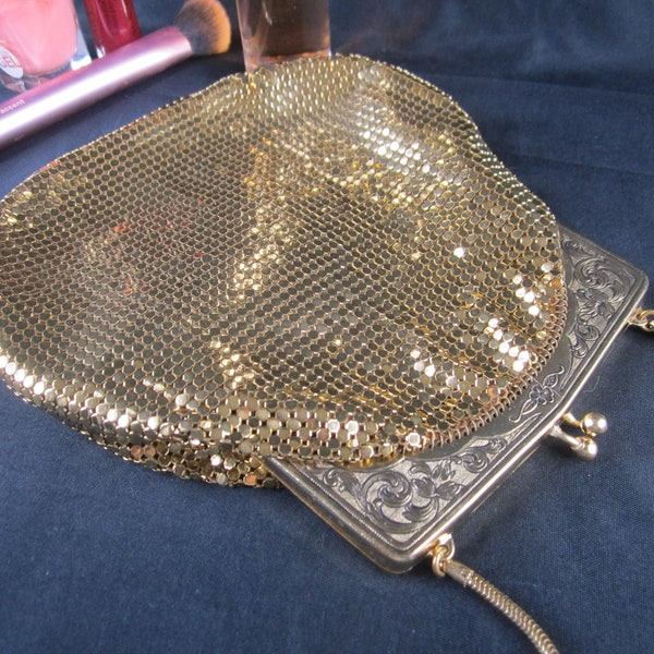 Gold Mesh Purse Evening Bag Whiting & Davis Vintage Wedding Anniversary Flapper