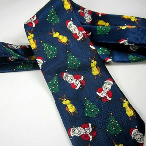 Santa Reindeer Christmas Trees Tie Keith Daniels Vintage Accessories Polyester