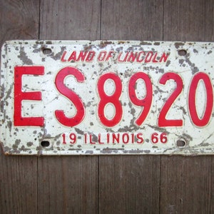 Illinois License Plate Red White 1966 Free Shipping Automotive Garage Decor Mancave Bar