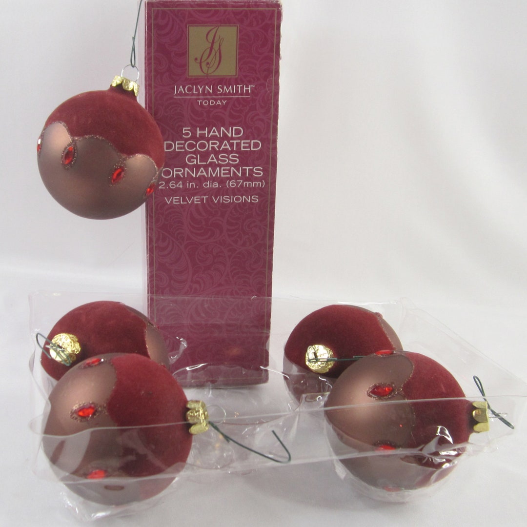 Christmas Ornaments Jaclyn Smith Velvet and Glass Round Etsy