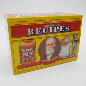 Kitchen Tins Van Camps Box Vintage Metal Advertising Blank Recipe Cards