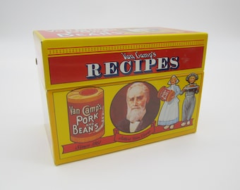 Kitchen Tins Van Camps Box Vintage Metal Advertising Blank Recipe Cards