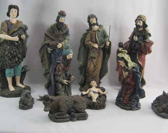 Nativity Set Large Vintage Manger Christmas 10 Piece Holiday Decor