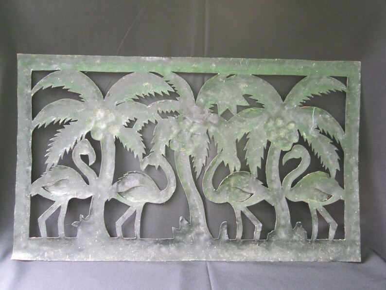 Metal Flamingo Wall Decor Chippy Metal Wall Art Tropical | Etsy