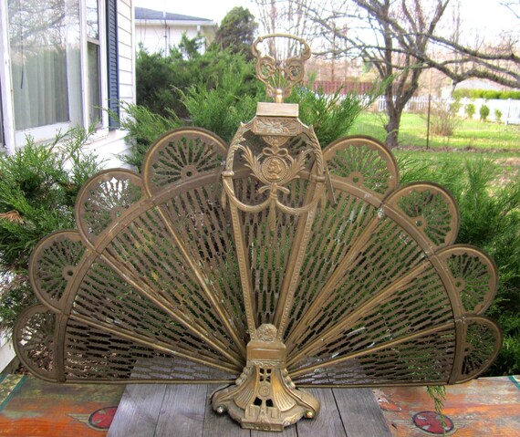 Fireplace Screen Folding Brass Accessories Vintage Home Decor