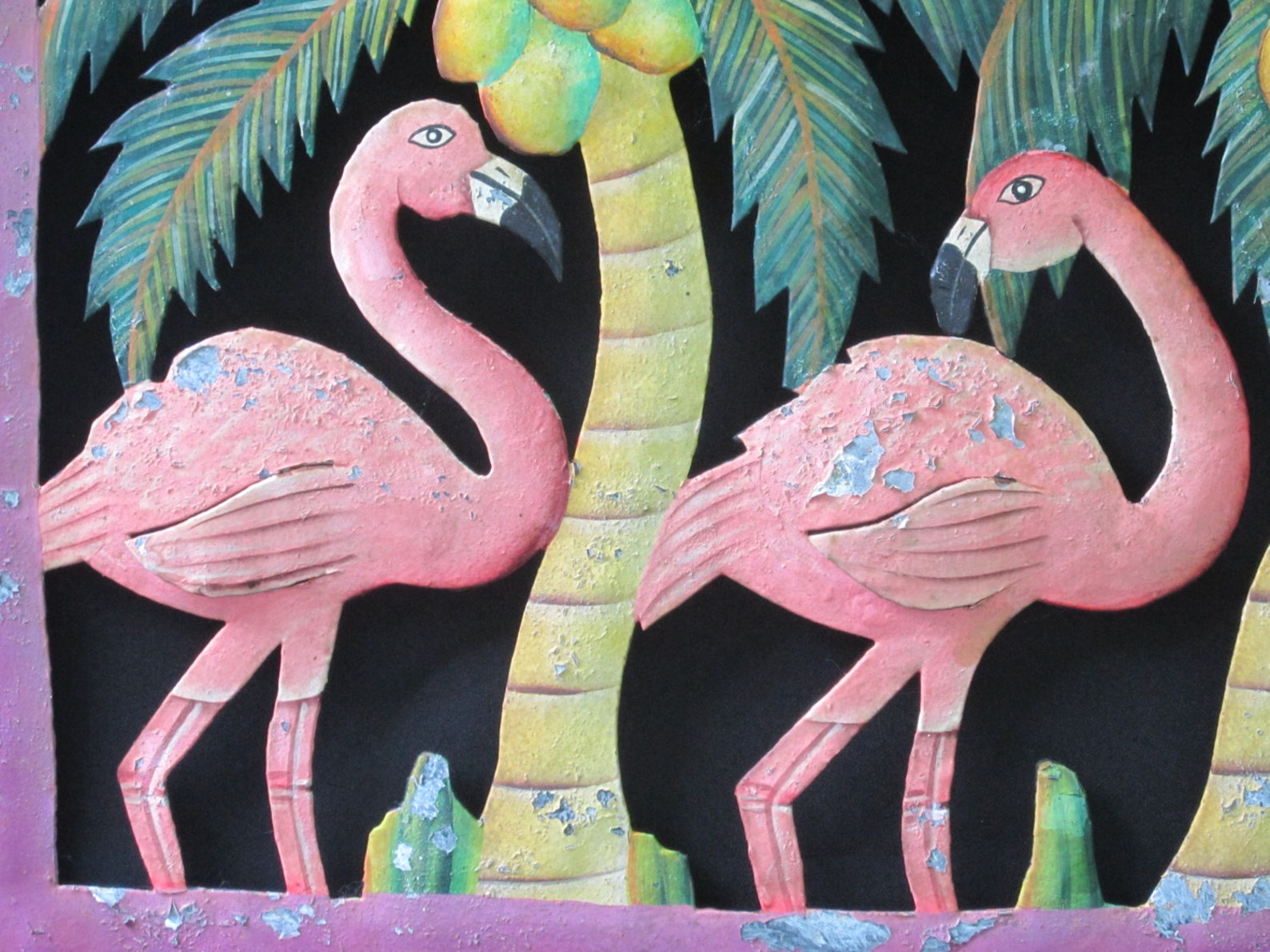 Metal Flamingo Wall Decor Chippy Metal Wall Art Tropical | Etsy