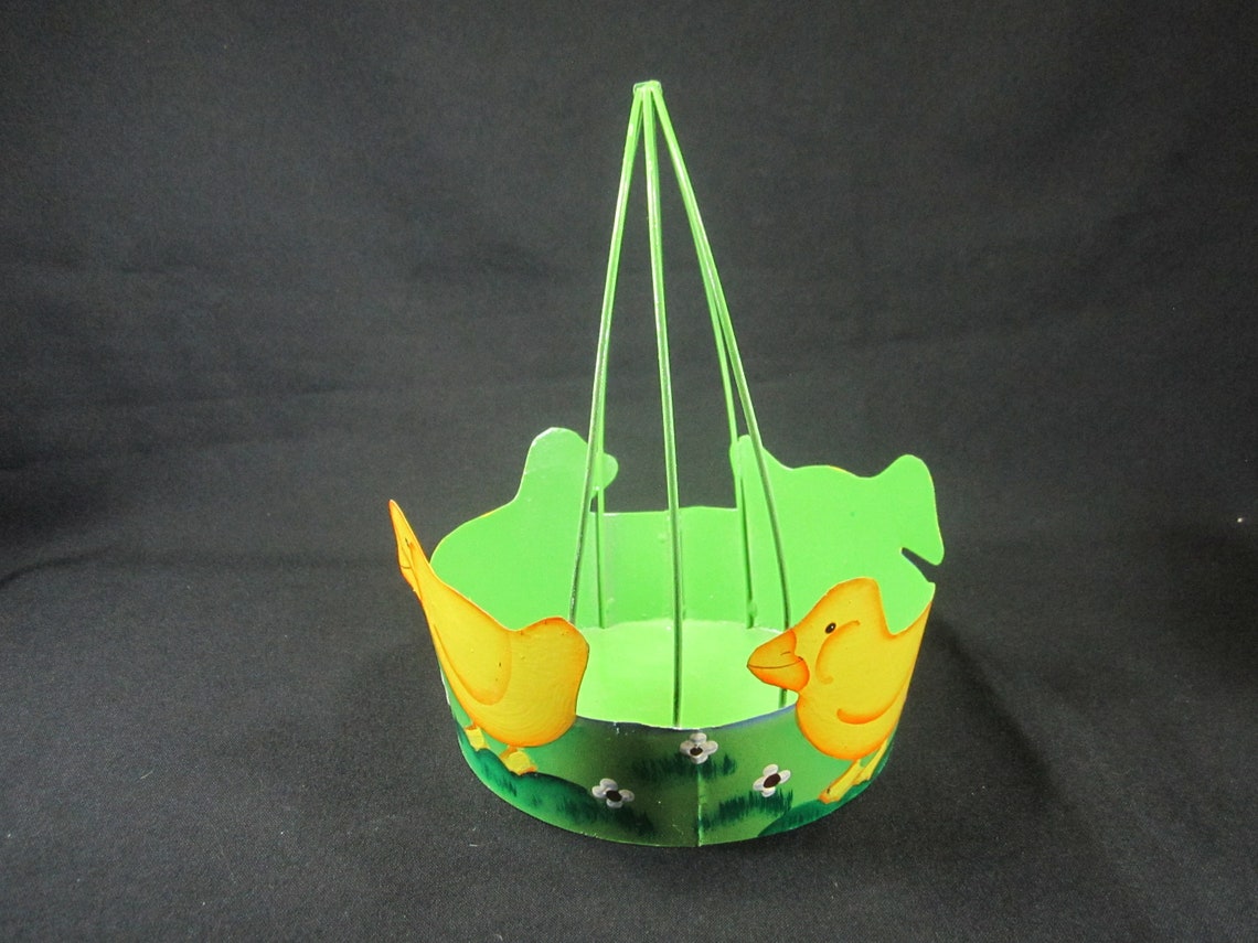 Easter Basket Metal Wired Chicken Chicks Egg Candy Dish Etsy