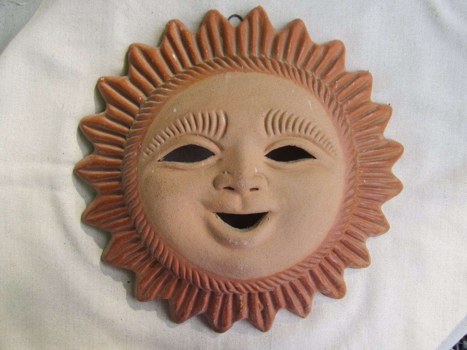 Terra Cotta Clay Sun Face Garden Decor Yard Art Made In Mexico Etsy