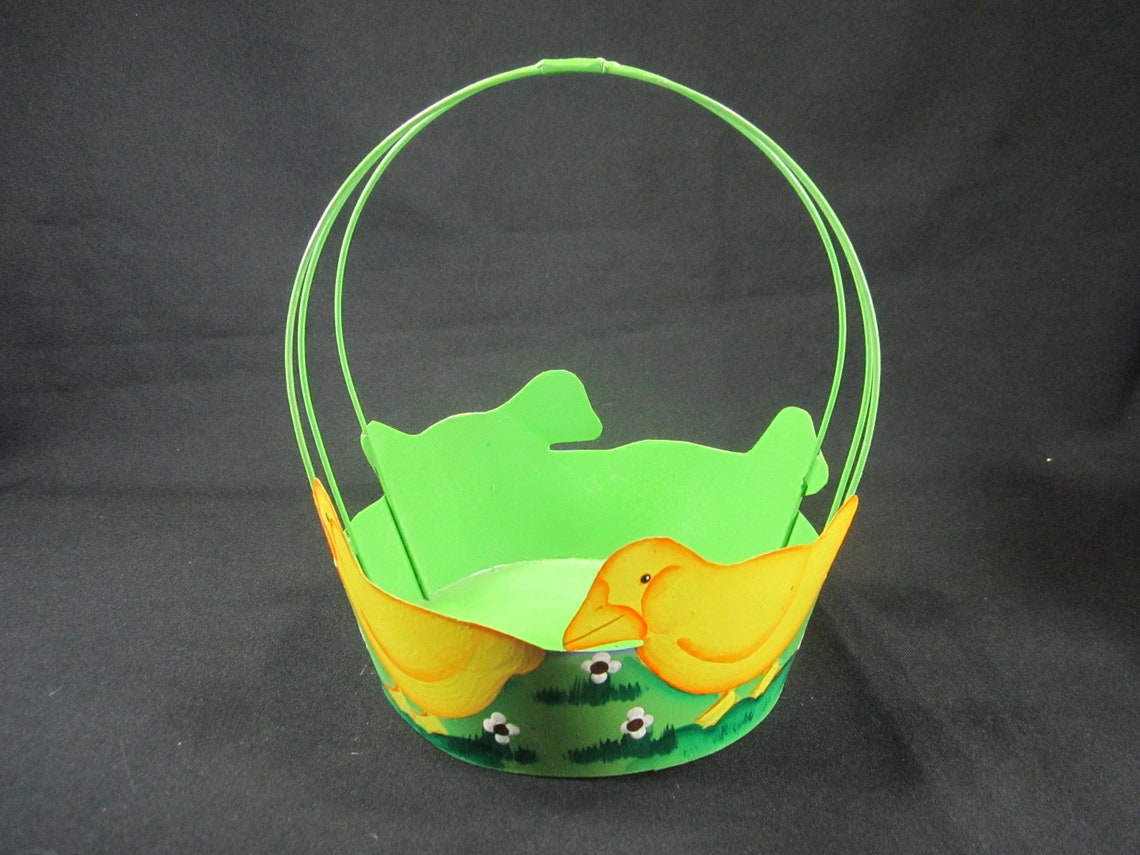 Easter Basket Metal Wired Chicken Chicks Egg Candy Dish Etsy