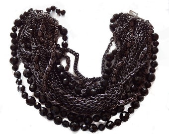 Multi Strand Black Choker with Earrings