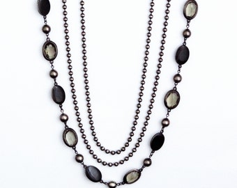 Black Glass Beaded Necklace