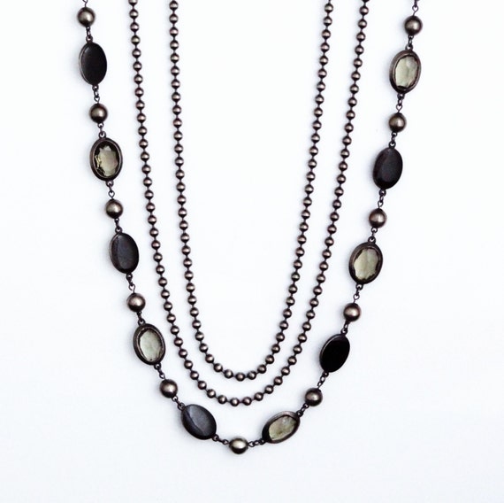 Black Glass Beaded Necklace - image 1