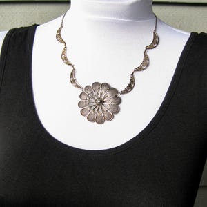 Vintage Scandinavian 830S Silver Filigree Floral Pendant Necklace