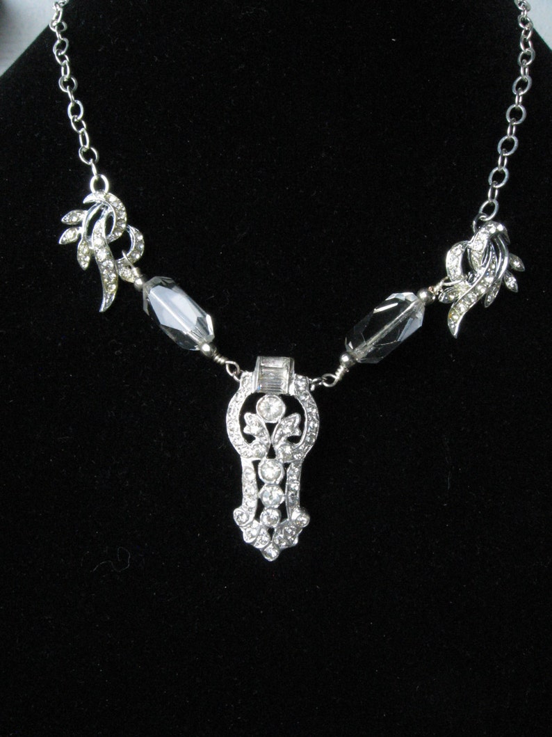 Art Deco Rhinestone Dress Clip Necklace Crystal Beads Repurposed ...